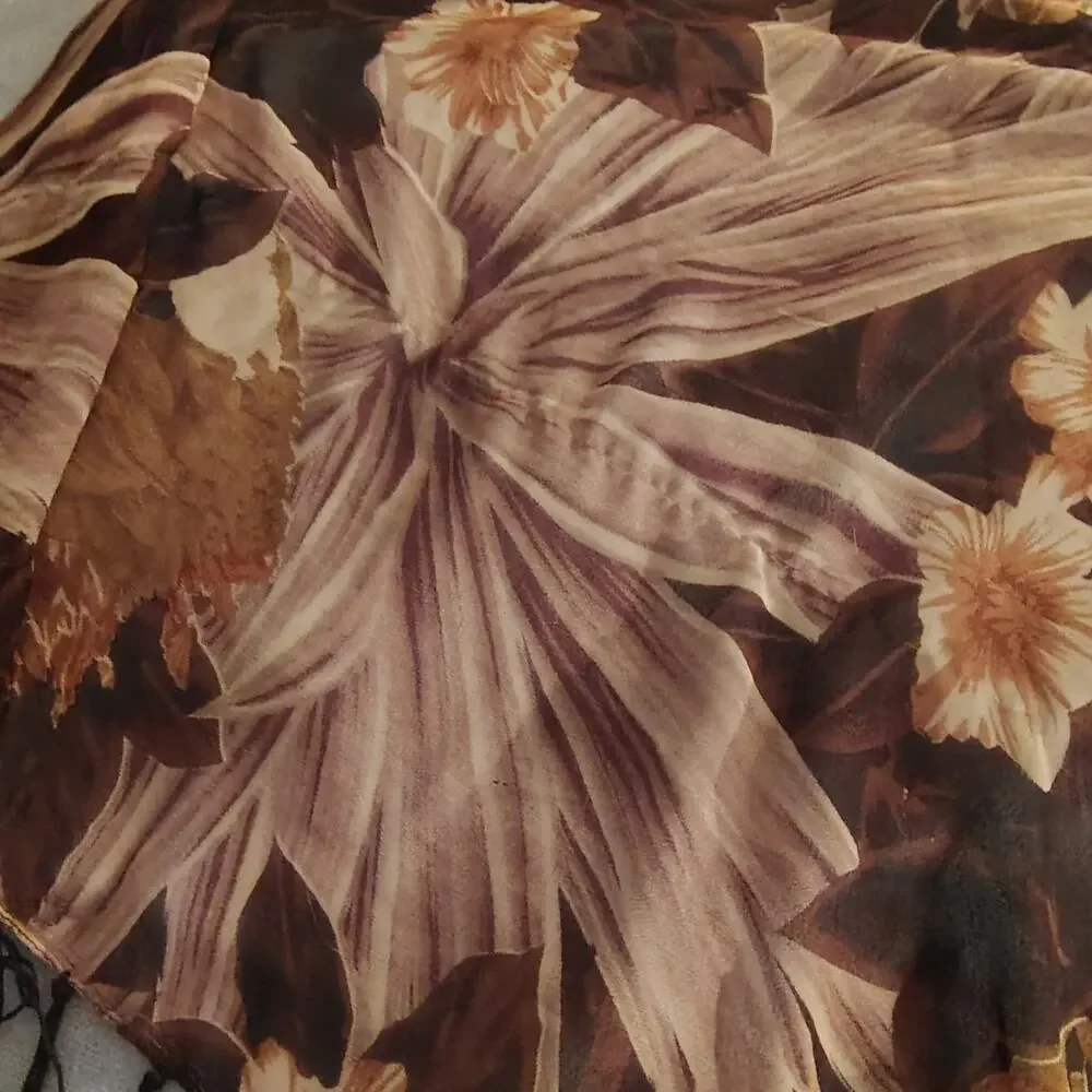Boho Floral Triangle Scarf – Browns & Tans with Dark Tassels